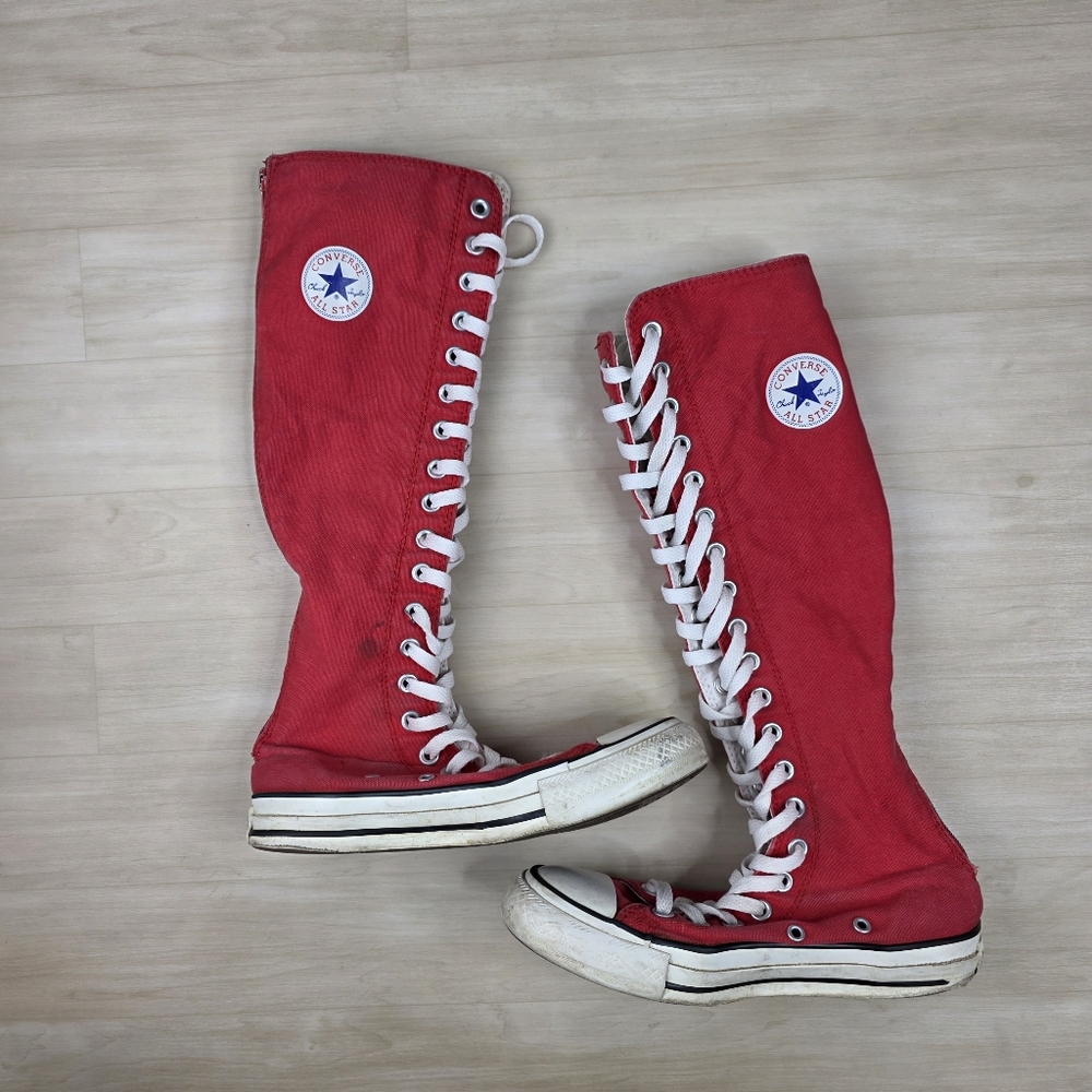 Converse Knee High Tall Lace Up Shoes Red Zip Sneakers Shoes Size 6